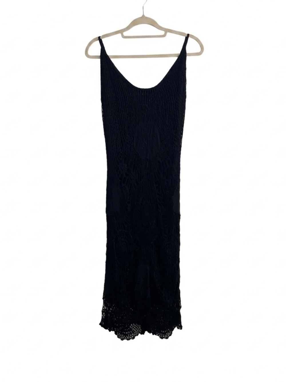 Vtg Vera Cristina Crochet Lace Floral Embroidered Maxi Dress XL Black Whimsigoth